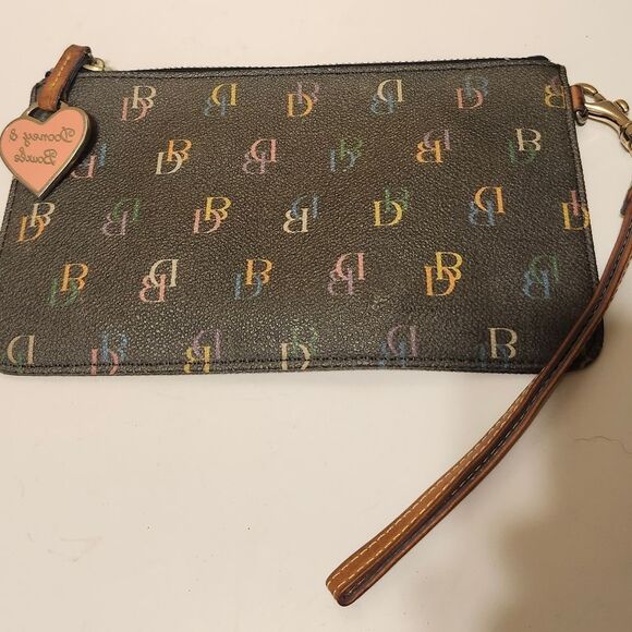 Dooney & Bourke Brown Coated Canvas w/Multicolor Monogrammed Wristlet/Wallet - Picture 3 of 8